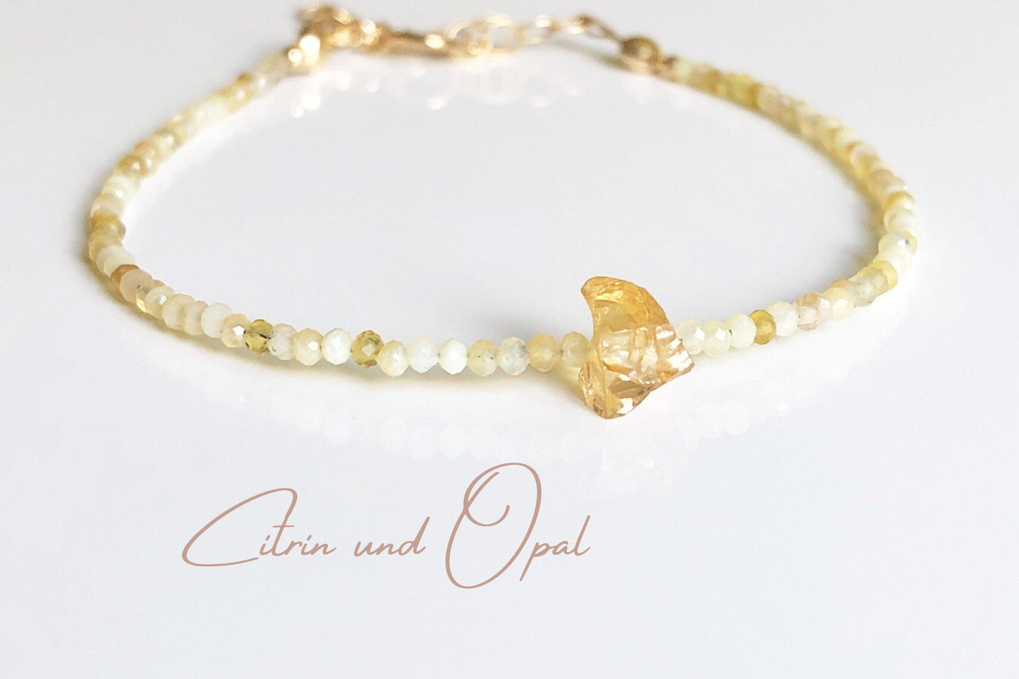Citrin Armband mit Opal Perlen, Gelber Opal Schmuck, Citrin Rohstein, Oktober November Geburtsstein, Stapelarmband