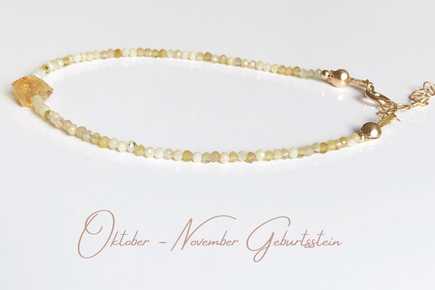 Citrin Armband mit Opal Perlen, Gelber Opal Schmuck, Citrin Rohstein, Oktober November Geburtsstein, Stapelarmband
