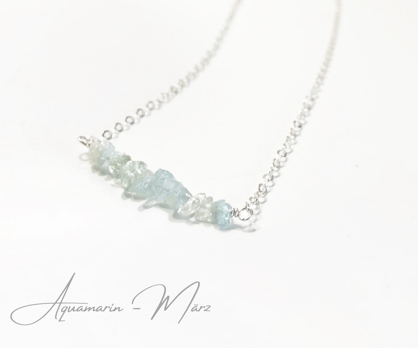 Aquamarin Rohstein Halskette, März Geburtsstein Kette