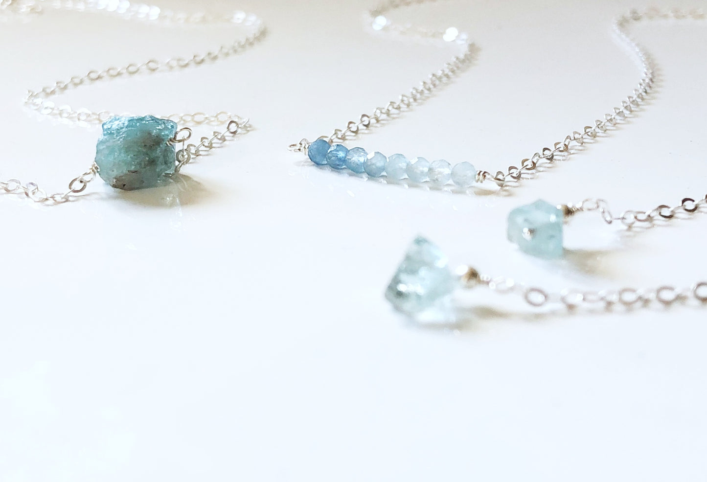 Aquamarin Kette mit Farbverlauf, März Geburtsstein