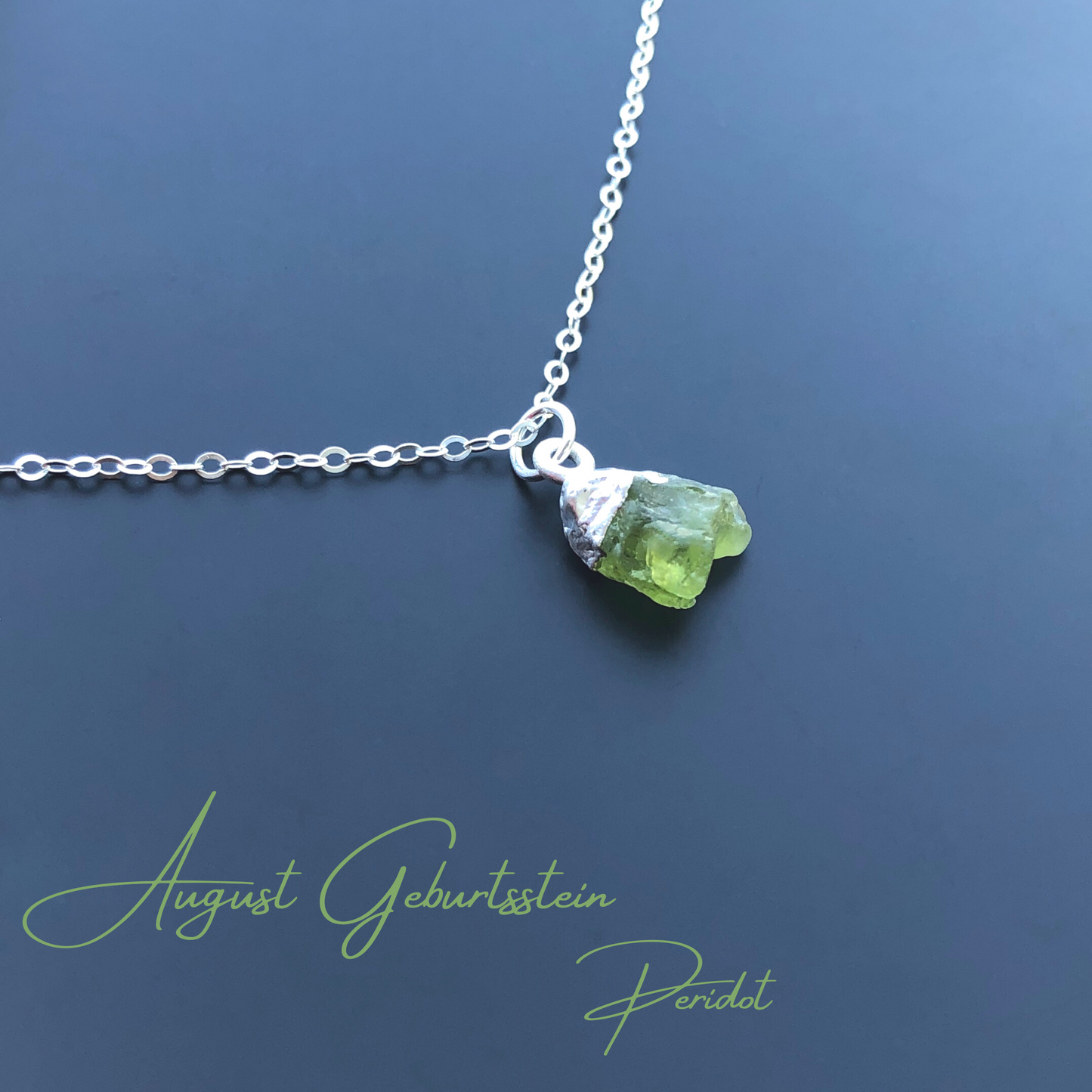 August Geburtsstein, Peridot Rohsteinkette in 925 Sterling Silber