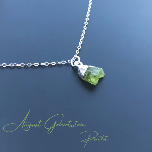 August Geburtsstein, Peridot Rohsteinkette in 925 Sterling Silber