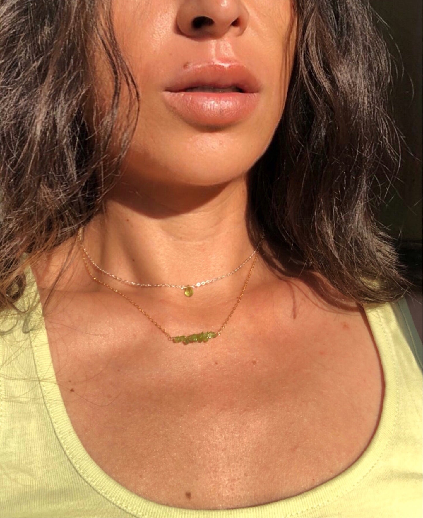 Feine Peridot Bar Halskette, Rohstein Kette