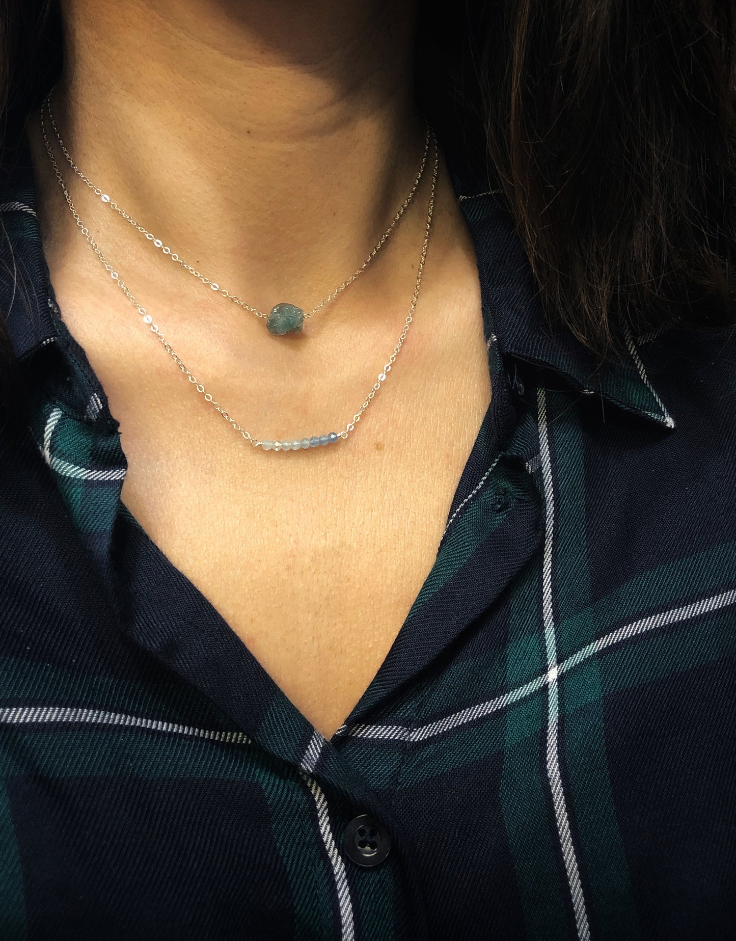 Aquamarin Kette mit Farbverlauf, März Geburtsstein