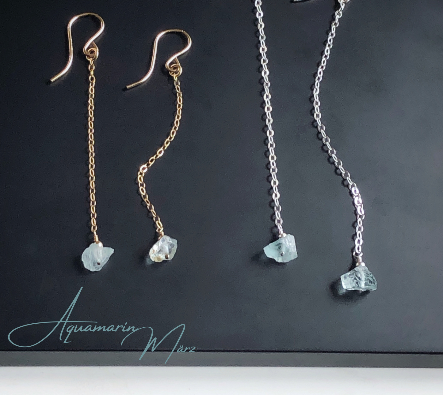 Lange Aquamarin Threader Ohrringe, Aquamarin Rohsteine