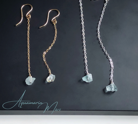 Lange Aquamarin Threader Ohrringe, Aquamarin Rohsteine
