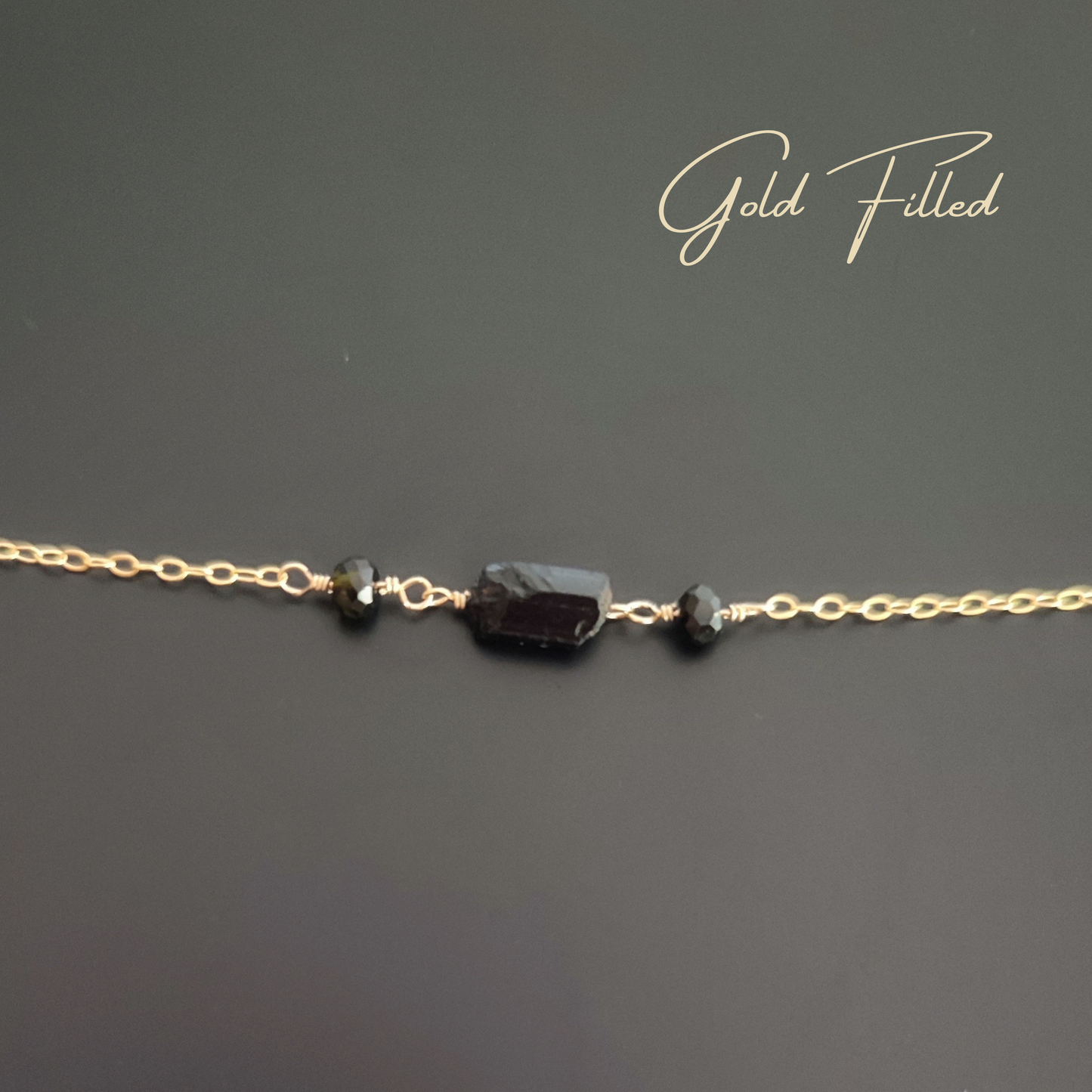 Armband mit Turmalin und Obsidian, schwarzer Turmalin Rohstein