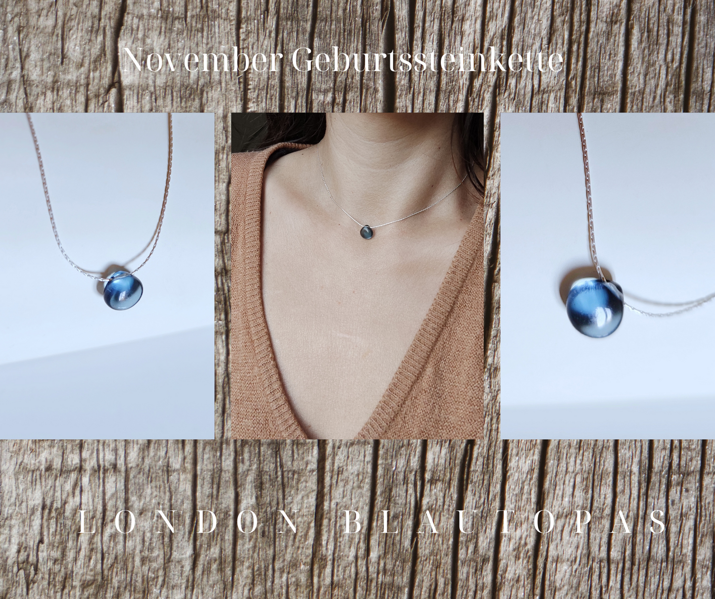 London Blautopas Tropfen, filigrane Halskette mit Topas Anhänger