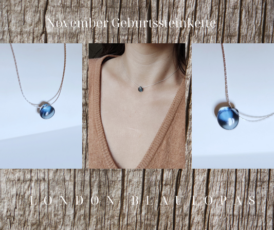 London Blautopas Tropfen, filigrane Halskette mit Topas Anhänger