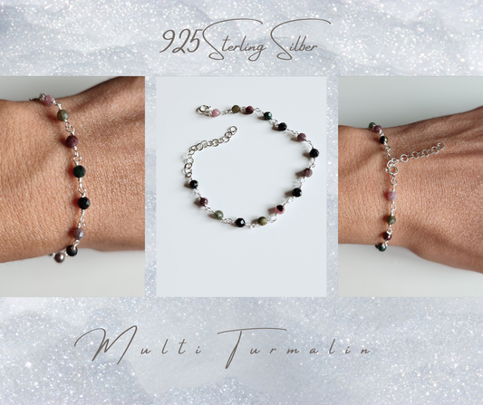 Multi Turmalin Armband, 925 Sterling Silber Armband mit bunten Turmalin Steinen