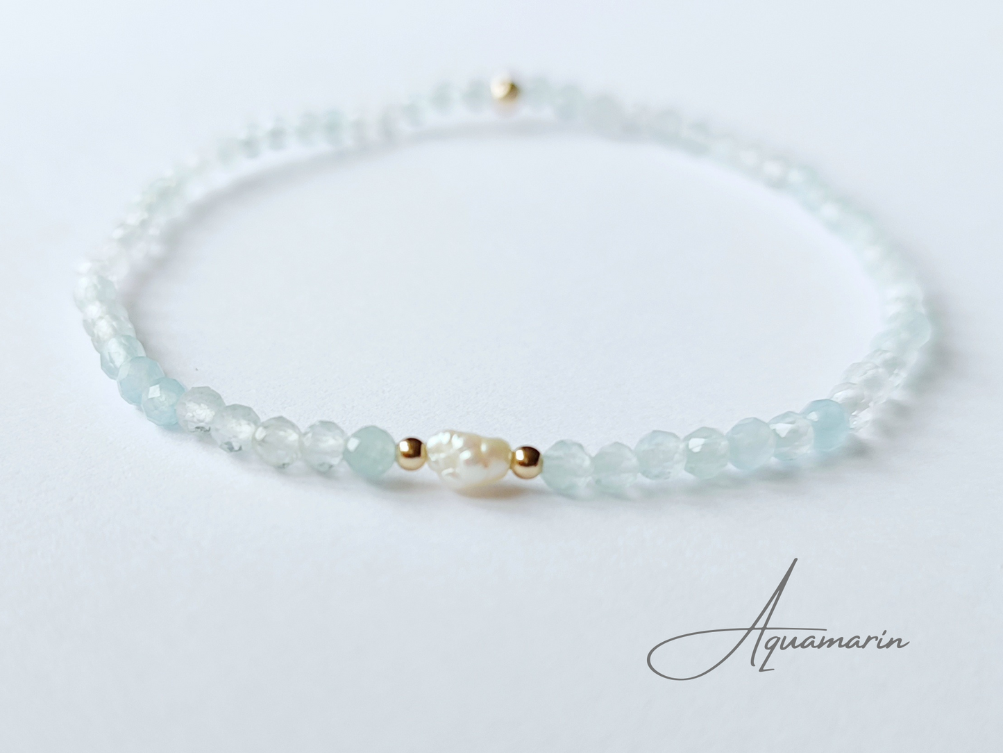 Zierliche Stretch Armbänder mit Perle und Turmalin, Tansanit, Aquamarin oder Morganit Armband