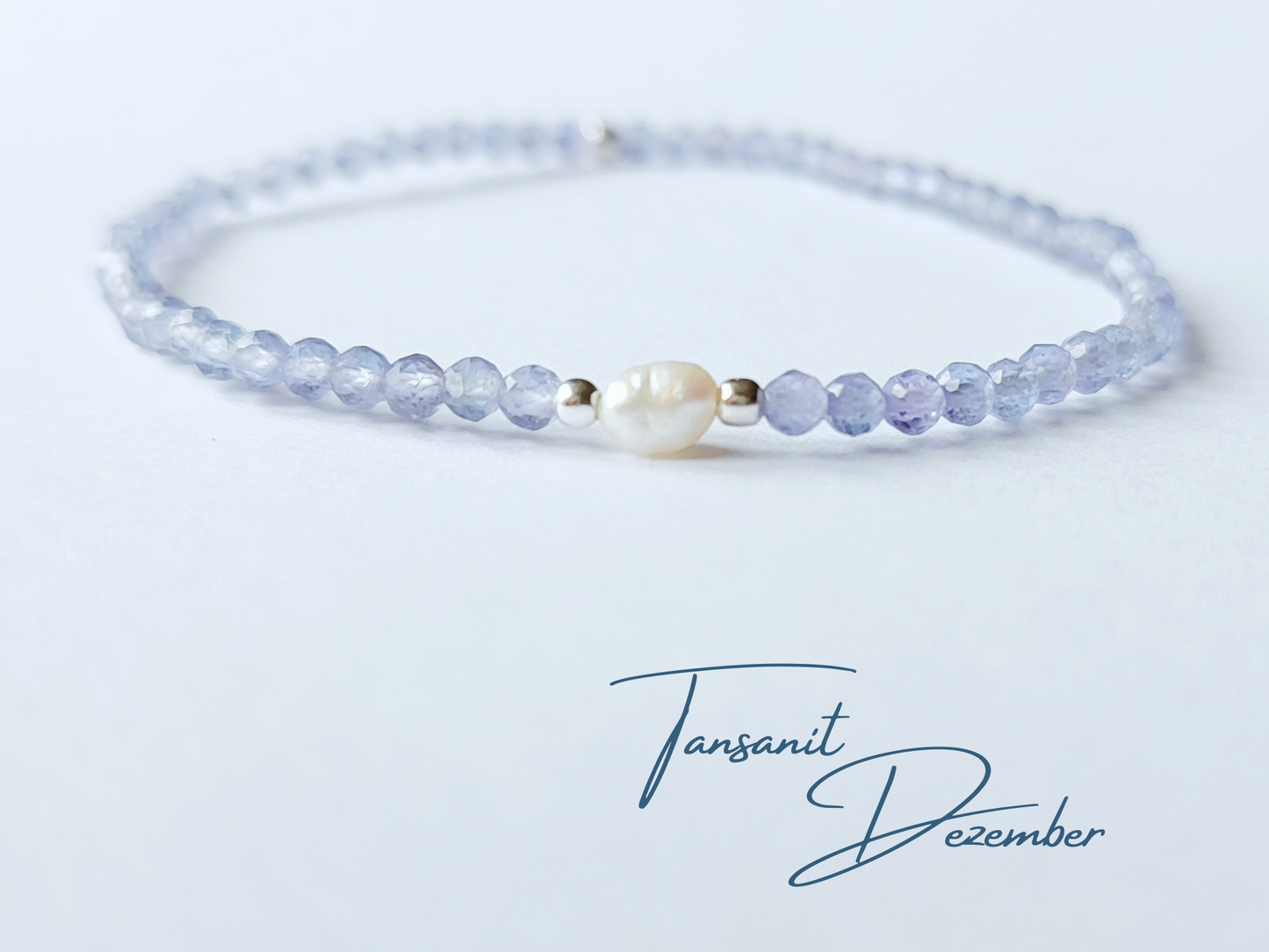 Zierliche Stretch Armbänder mit Perle und Turmalin, Tansanit, Aquamarin oder Morganit Armband