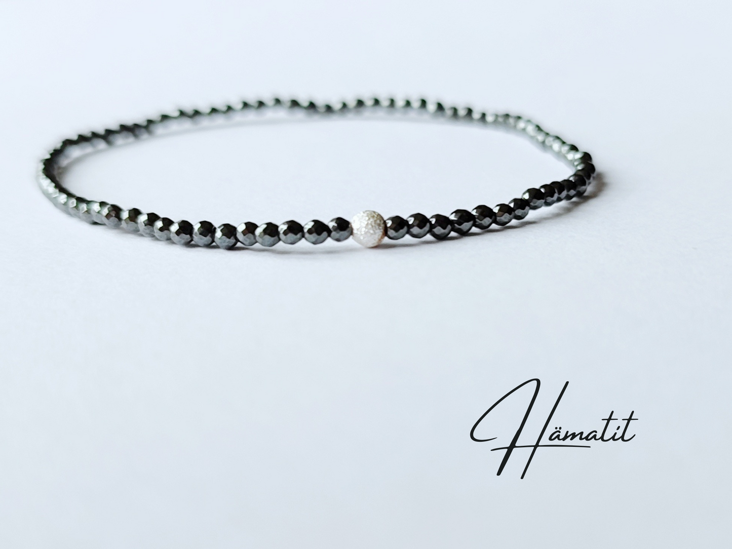 Hämatit Stretch Armband mit Sterling Silber Perle, Schwarzer Hämatit 2mm