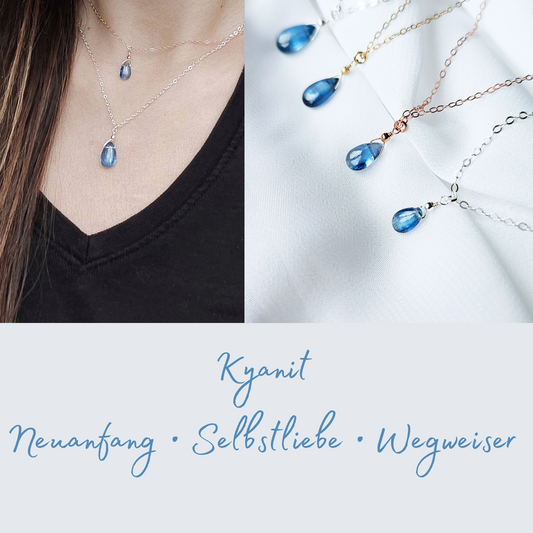 Halskette mit Kyanit Anhänger, Blauer Stein der Selbstliebe