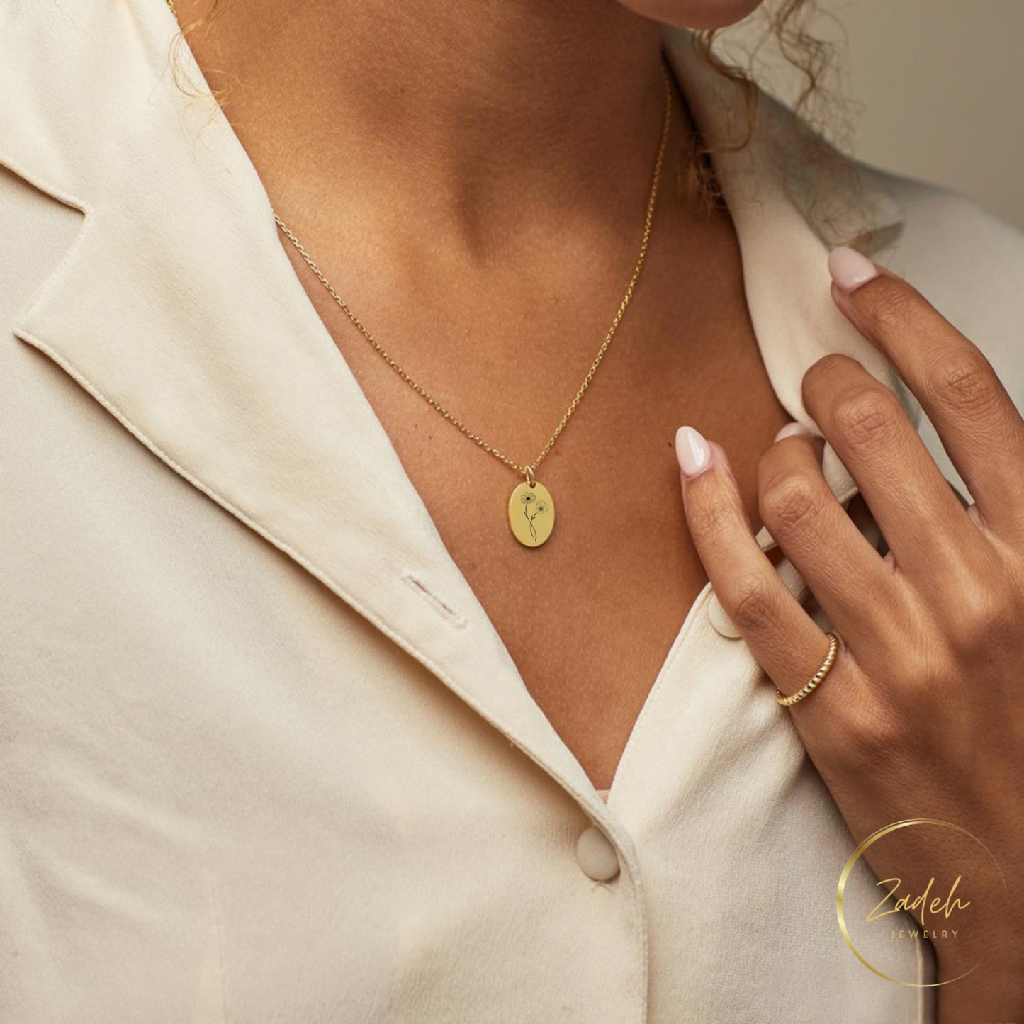 Personalisierte Geburtsblumenkette in Gold, Silber und Roségold, Halskette mit Geburtsblume