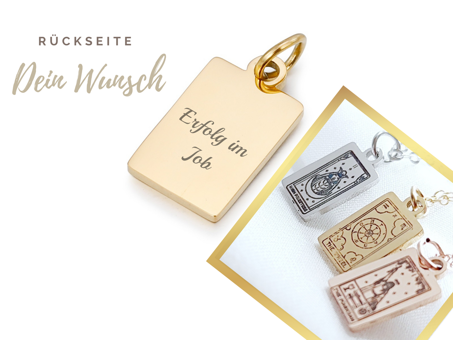 Tarot Halskette, personalisierte Kette mit Tarotkarte in Gold, Roségold und Silber, Mini Tarotkarten Anhänger