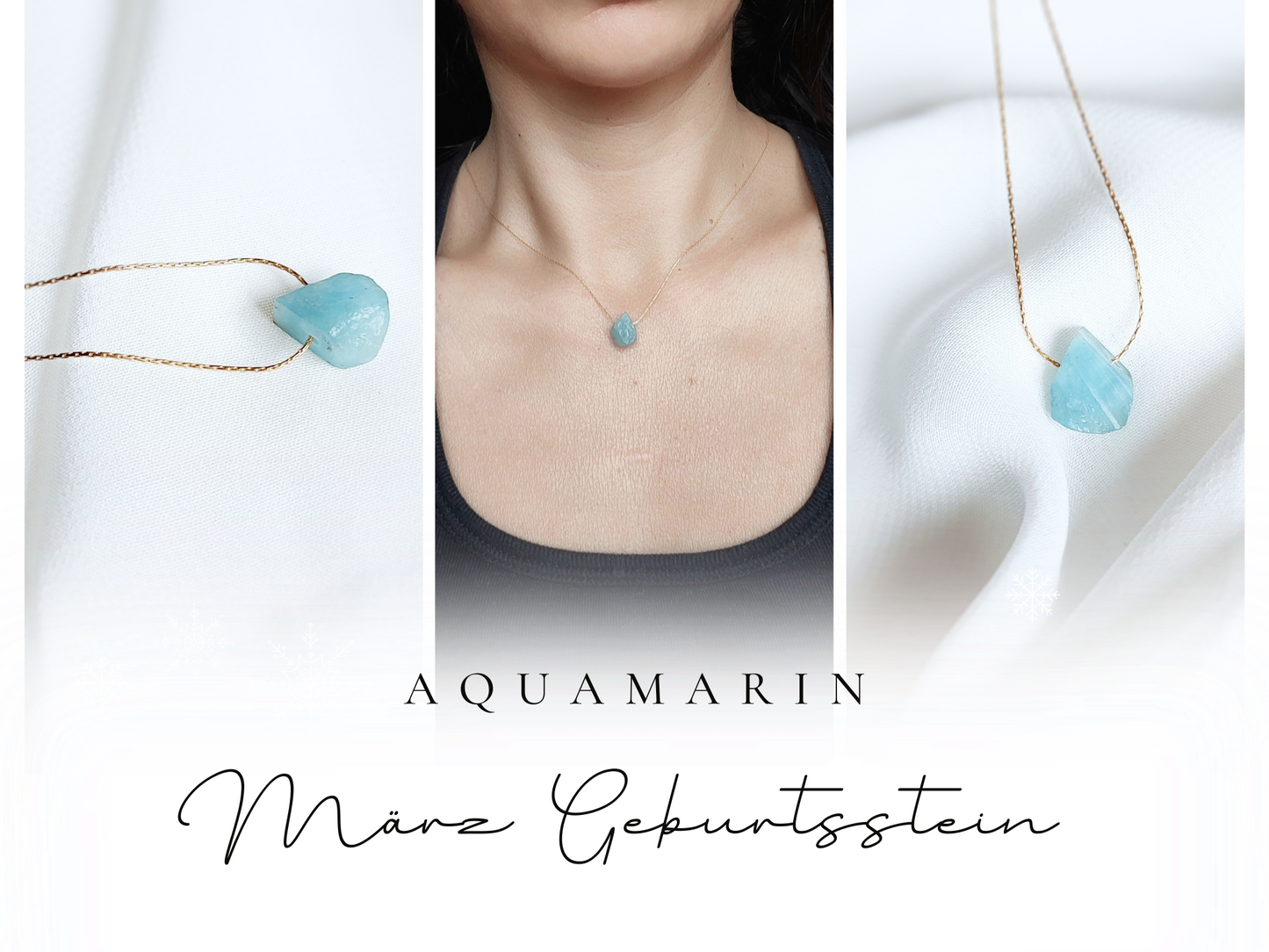 Aquamarin Rohsteinkette, Halskette mit Aquamarin Anhänger Gold