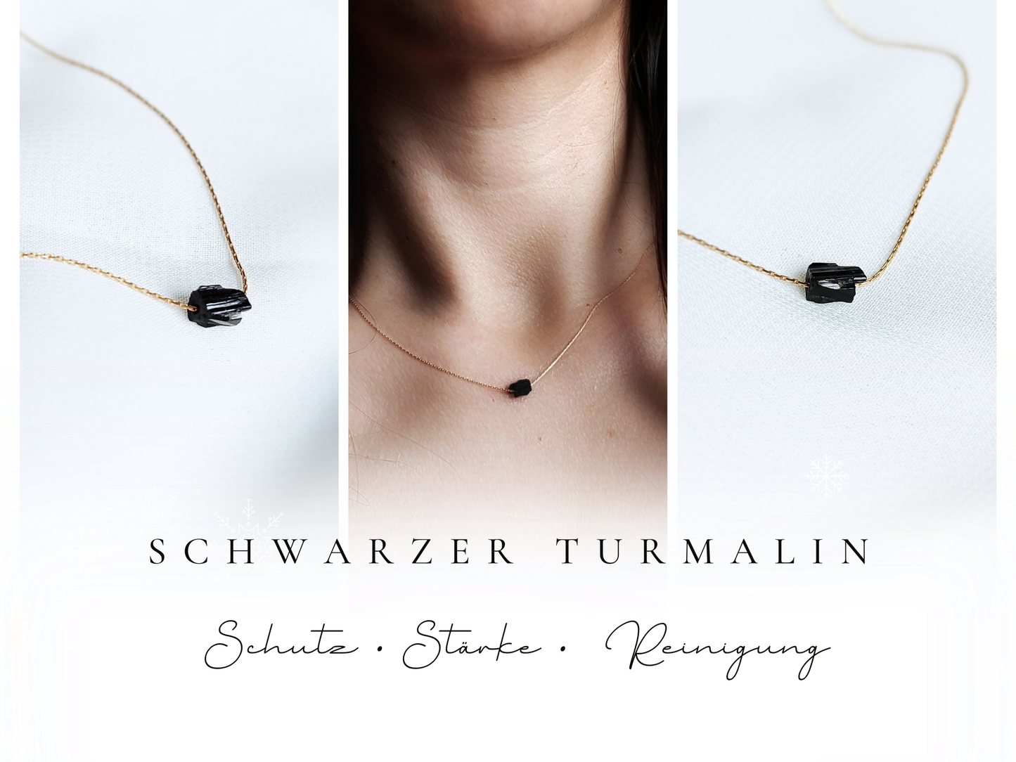 Schwarzer Turmalin Rohstein, Turmalinkette Gold
