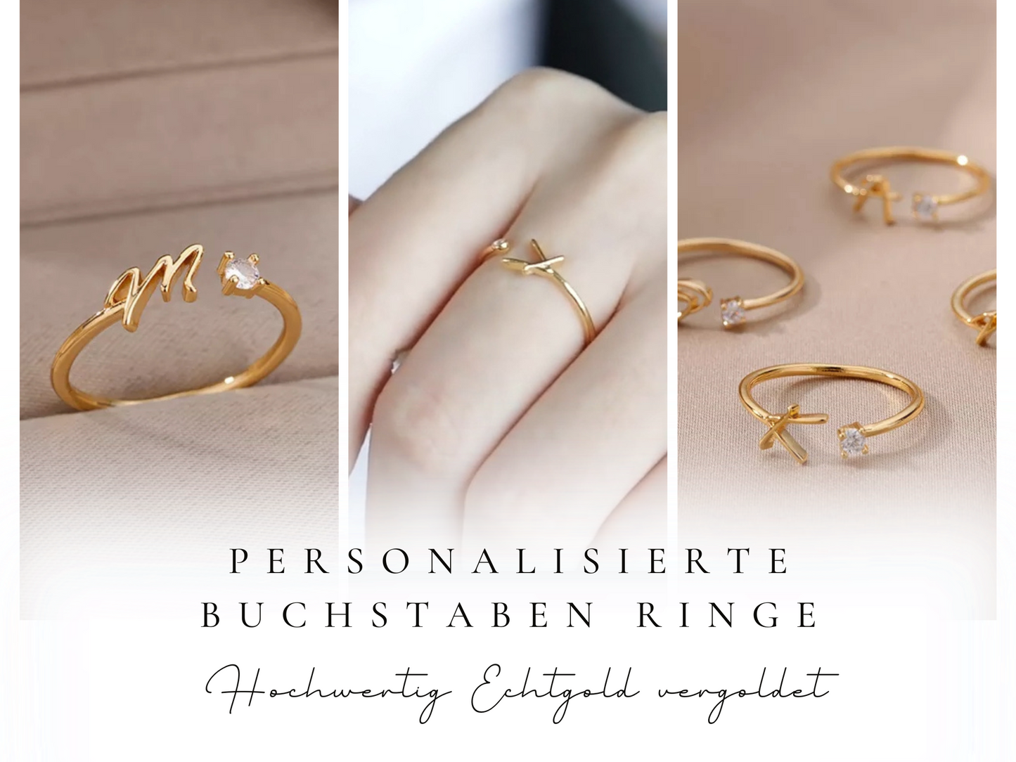 Personalisierte Ringe mit Buchstaben, Initial Ring in Gold
