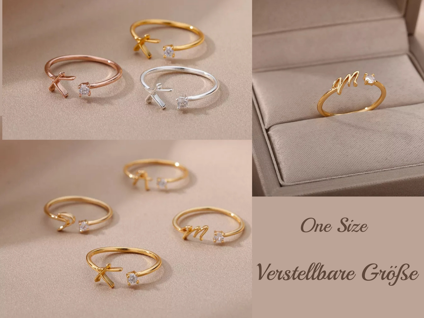 Personalisierte Ringe mit Buchstaben, Initial Ring in Gold
